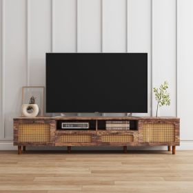 Farmhouse TV Stand Modern Wood Media Entertainment Center Console Table with 2 Doors and 2 Open Shelves