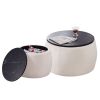 Set of 2 Nesting Round Storage Ottoman, Coffee Table Footstool with MDF Cover for Living Room, Bedroom, Top œÜ650*450,œÜ480*390,Beige