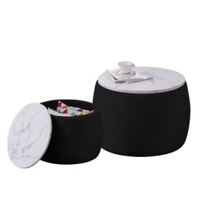 Set of 2 End Table with Storage, Round Accent Side Table with Removable Top for Living Room, Bedroom, Top œÜ650*450,œÜ480*390,Black