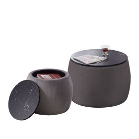 Set of 2 End Table with Storage, Round Accent Side Table with Removable Top for Living Room, Bedroom, Top œÜ650*450,œÜ480*390