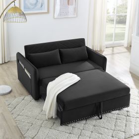 MH" Sleeper Sofa Bed w/USB Port, 3-in-1 adjustable sleeper with pull-out bed, 2 lumbar pillows and side pocket, soft velvet convertible sleeper sofa b