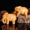 Natural Thuja Wood Elephant Figurines Craft Carved Natural Wooden Mini Animals Antique Decoration