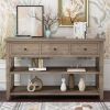 Console Table with Wood Frame and Legs; Sofa Table Entryway Table with 3 Drawers and 2 Open Shelves Wash Gray