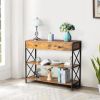 3 Tier Console Table for Entryway with Drawer and 2 Open Storage; Industrial Sofa Table with Storage for Living Room; Narrow Console Table with X Desi