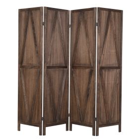 6 FT Folding Room Divider, 4-Panel Wood Privacy Screen, Portable Room Partition, Freestanding Wall Divider, Brown
