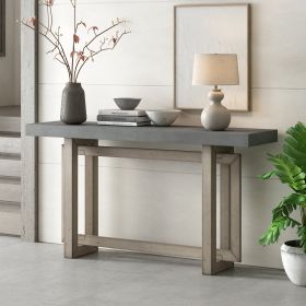 U_STYLE Contemporary Console Table with Industrial-inspired Concrete Wood Top, Extra Long Entryway Table for Entryway, Hallway, Living Room, Foyer, Co