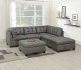 Living Room Furniture Antique Grey Modular Sectional 6pc Set Breathable Leatherette Tufted Couch 2x Corner Wedge 2x Armless Chairs and 2x Ottoman L-Sh