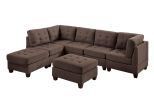 Contemporary Modular Sectional 7pc Set Living Room Furniture Corner L-Sectional Black Coffee Linen Like Fabric Tufted Nail heads 2x Corner Wedge 3x Ar