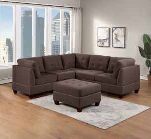 Modular Sectional 6pc Set Living Room Furniture Corner Sectional Tufted Nail heads Couch Black Coffee Linen Like Fabric 3x Corner Wedge 2x Armless Cha