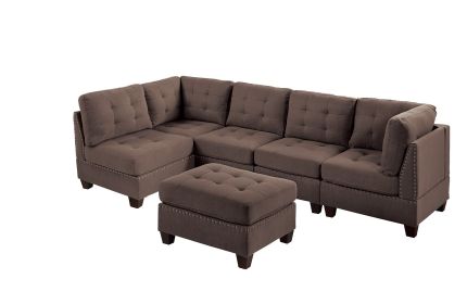 Contemporary Modular Sectional 6pc Set Living Room Furniture Corner Sectional Black Coffee Linen Like Fabric Tufted Nail heads 2x Corner Wedge 2x Arml