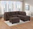 Modular Sectional 6pc Set Living Room Furniture L-Sectional Black Coffee Linen Like Fabric Tufted Nailheads 2x Corner Wedge 2x Armless Chairs and 2x O