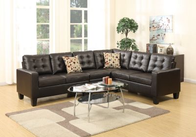 Modular Sectional Espresso Faux Leather 4pcs Sectional Sofa LAF And RAF Loveseats Corner Wedge Armless Chair Tufted Cushion Couch