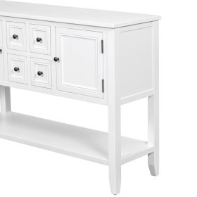 TREXM Cambridge Series Ample Storage Vintage Console Table with Four Small Drawers and Bottom Shelf for Living Rooms, Entrances and Kitchens (White, O