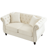 58.8" Chesterfield Sofa Beige Velvet for Living Room, 2 Seater Sofa Tufted Couch with Rolled Arms and Nailhead for Living Room, Bedroom, Office, Apart
