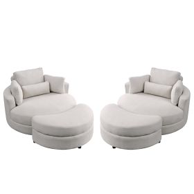 [Video] Welike Swivel Accent Barrel Modern Sofa Lounge Club Big Round Chair with Storage Ottoman Linen Fabric for Living Room Hotel with Pillows . *2P