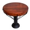 26 Inch Handcrafted Round Side End Table, Thick Mango Wood Top, Black Iron Pedestal Base