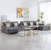 Nolan Gray Linen Fabric 6Pc Double Chaise Sectional Sofa with Interchangeable Legs, a USB, Charging Ports, Cupholders, Storage Console Table and Pillo