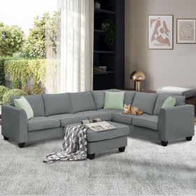 [VIDEO provided] 112*87" Sectional Sofa Couches Living Room Sets, 7 Seats Modular Sectional Sofa with Ottoman, L Shape Fabric Sofa Corner Couch Set wi