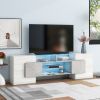 ON-TREND Unique Shape TV Stand with 2 Illuminated Glass Shelves, High Gloss Entertainment Center for TVs Up to 80", Versatile TV Cabinet with LED Colo