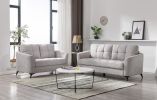Callie Light Gray Velvet Fabric Sofa Loveseat Living Room Set