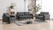 Callie Gray Velvet Fabric Sofa Loveseat Chair Living Room Set