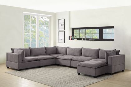 Madison Light Gray Fabric 7 Piece Modular Sectional Sofa Chaise
