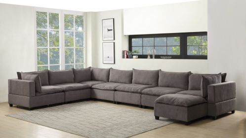 Madison Light Gray Fabric 8 Piece Modular Sectional Sofa Chaise