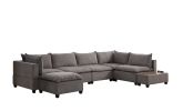 Madison Light Gray Fabric 7Pc Modular Sectional Sofa Chaise with USB Storage Console Table