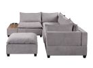 Madison Light Gray Fabric 6 Piece Modular Sectional Sofa with Ottoman and USB Storage Console Table