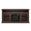 Contemporary TV Media Stand Modern Entertainment Console with 18" Fireplace Insert for TV Up to 65" with Open and Closed Storage Space, Brown, 60"W*15