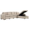 109.8"L-shaped Couch Sectional Sofa with Storage Chaise,Cup Holder and USB Ports for Living Room, Beige