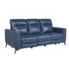 Leather Reclining Sofa - Motion Furniture Look without Compromise - Dual-Power, Ocean Blue Top-Grain Leather