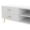 U-Can Modern TV Stand with 5 Champagne legs - Durable, stylish, spacious, versatile storage TVS up to 77" (White)