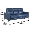 Leather Reclining Sofa - Motion Furniture Look without Compromise - Dual-Power, Ocean Blue Top-Grain Leather