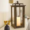Stonebriar Decorative Rustic Wooden Candle Lantern with Handle and Hinged Door, Large, Brown