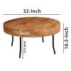 32 Inch Coffee Table, Handcrafted Mango Wood Round Top, Black Metal Angled Legs
