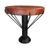 26 Inch Handcrafted Round Side End Table, Thick Mango Wood Top, Black Iron Pedestal Base