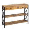 3 Tier Console Table for Entryway with Drawer and 2 Open Storage; Industrial Sofa Table with Storage for Living Room; Narrow Console Table with X Desi