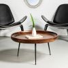 Round Mango Wood Coffee Table With Splayed Metal Legs, Brown and Black