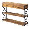 3 Tier Console Table for Entryway with Drawer and 2 Open Storage; Industrial Sofa Table with Storage for Living Room; Narrow Console Table with X Desi