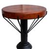 26 Inch Handcrafted Round Side End Table, Thick Mango Wood Top, Black Iron Pedestal Base