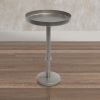 Ara 12 Inch Side End Table, Vintage Sleek Pillar Base, Round Tray Top, Matte Nickel Finish