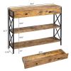 3 Tier Console Table for Entryway with Drawer and 2 Open Storage; Industrial Sofa Table with Storage for Living Room; Narrow Console Table with X Desi