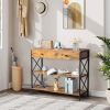 3 Tier Console Table for Entryway with Drawer and 2 Open Storage; Industrial Sofa Table with Storage for Living Room; Narrow Console Table with X Desi