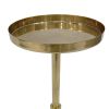 Ara 12 Inch Side End Table, Vintage Sleek Pillar Base, Round Tray Top, Oxidized Antique Brass