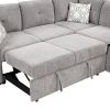 83.8" Sectional Pull-Out Sofa Bed L-Shaped Corner Sofa Couch with Storage Chaise, USB Ports, Power Sockets, Cup Holder for Living Room, Bedroom, Study