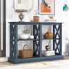 TREXM Console Table with 3-Tier Open Storage Spaces and "X" Legs, Narrow Sofa Entry Table for Living Room, Entryway and Hallway (Navy Blue)