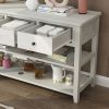 Console Table with Wood Frame and Legs; Sofa Table Entryway Table with 3 Drawers and 2 Open Shelves Antique White
