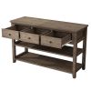 Console Table with Wood Frame and Legs; Sofa Table Entryway Table with 3 Drawers and 2 Open Shelves Wash Gray