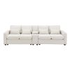 [VIDEO provided] [New] 114.2" Upholstered Sofa with Console, 2 Cupholders and 2 USB Ports Wired or Wirelessly Charged, Modern Linen Fabric Couches wit